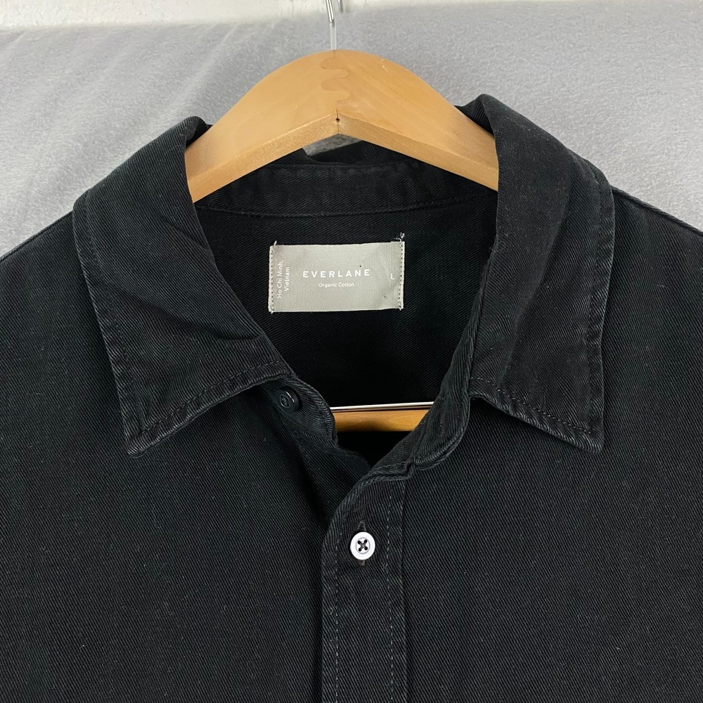 Everlane Mens L black Utility Overshirt Button Front Dual Pocket Long Sleeve - Picture 2 of 14